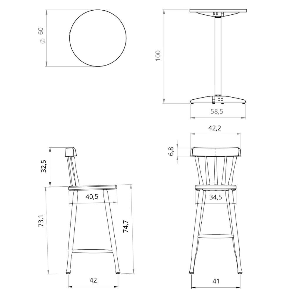 Conjunto Sala de Jantar/Bar com Mesa e 2 Banquetas Altas CR50119 Castanho