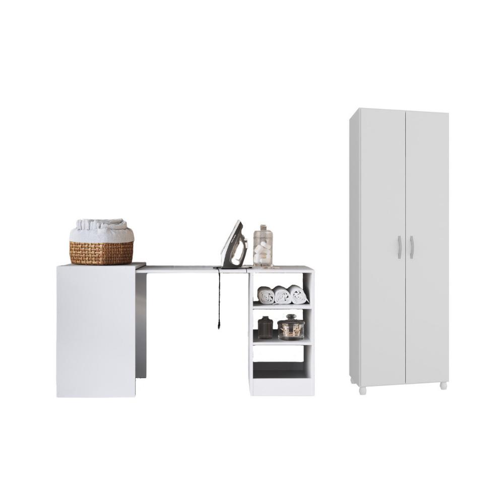 Conjunto de Armário Lavanderia 2 Portas com Mesa Dobrável Multimóveis MP5060 Branco