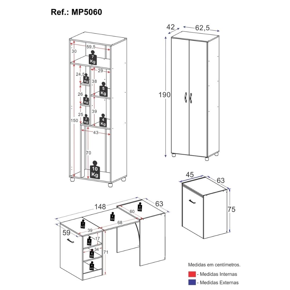 Conjunto de Armário Lavanderia 2 Portas com Mesa Dobrável Multimóveis MP5060 Branco