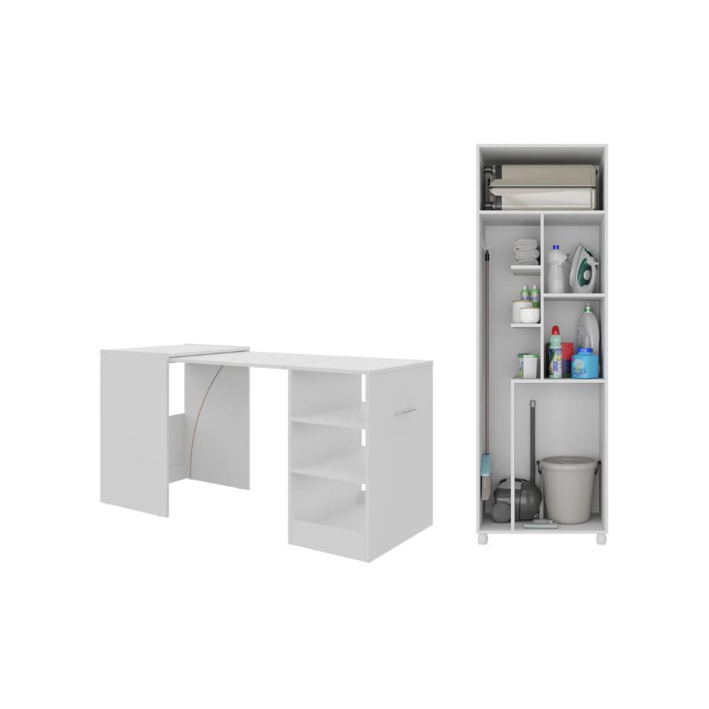 Conjunto de Armário Lavanderia 2 Portas com Mesa Dobrável Multimóveis MP5060 Branco