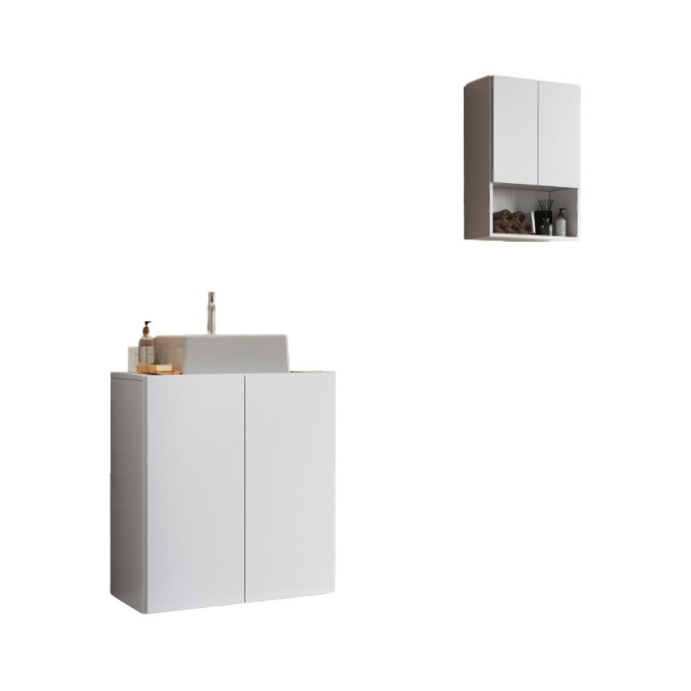 Conjunto de Gabinete Banheiro com Armário Aéreo 2 Portas Multimóveis MP5061 Branco
