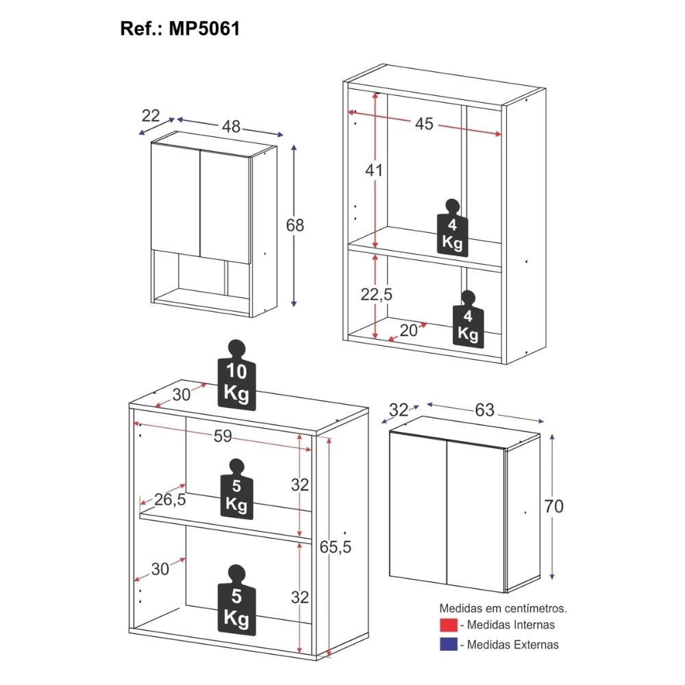 Conjunto de Gabinete Banheiro com Armário Aéreo 2 Portas Multimóveis MP5061 Branco