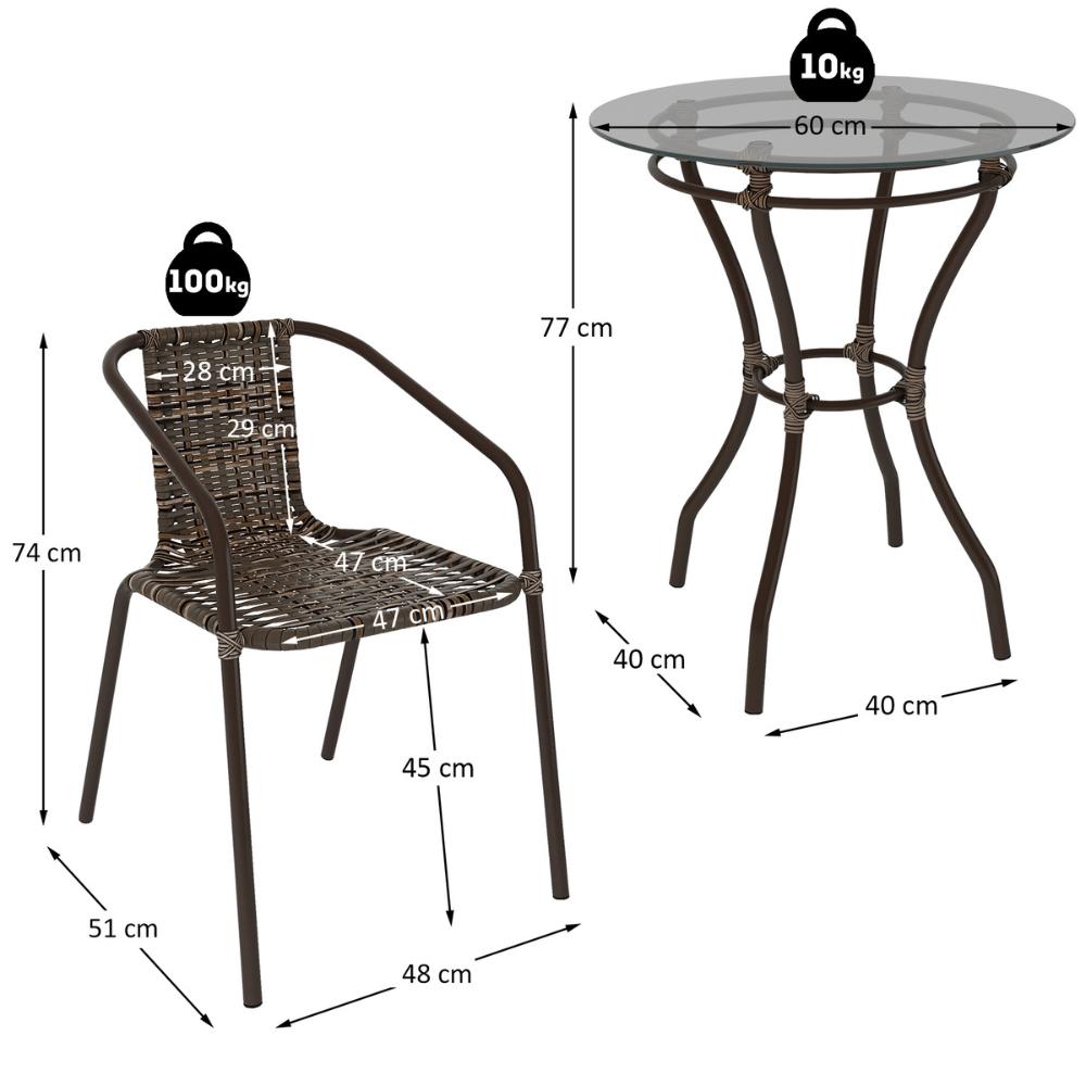 Conjunto para Jardim com Mesa Vidro 60cm e 4 Cadeiras Junco Sintético Multimóveis CR8008 Café Mesclado