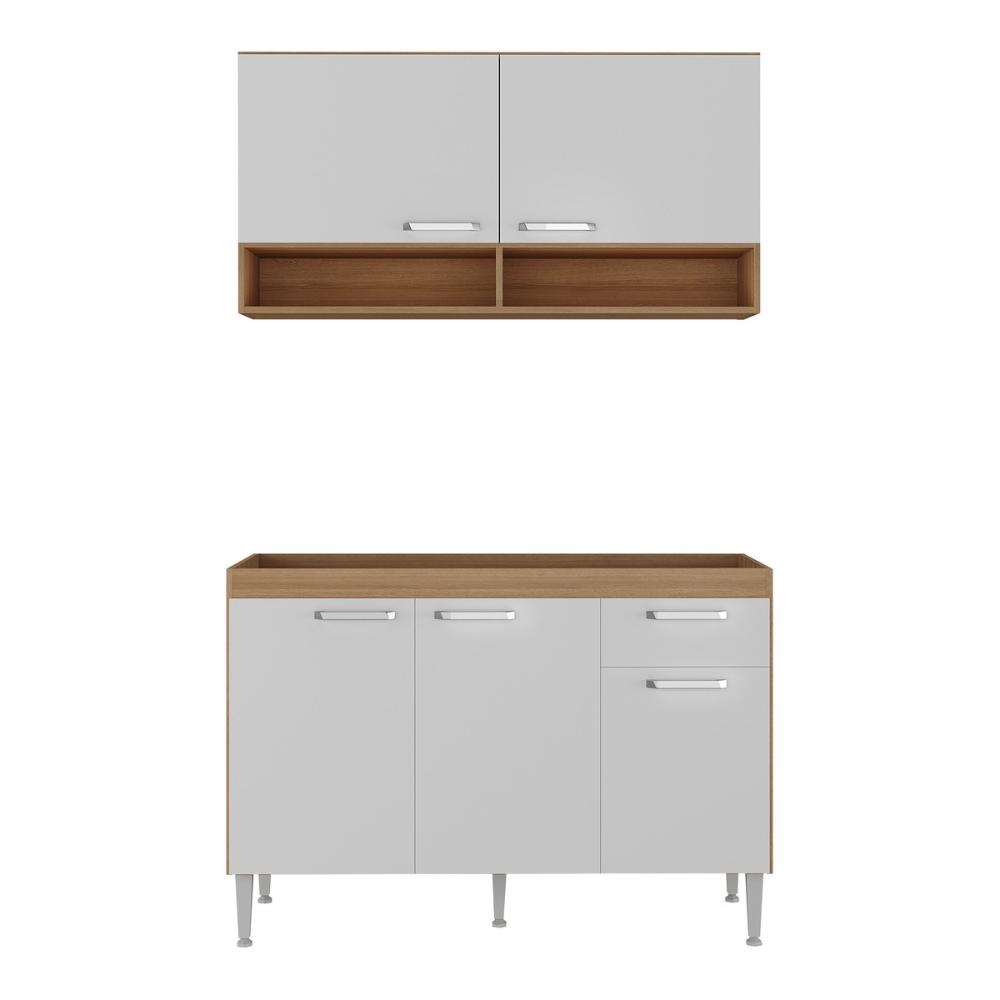 Cozinha Compacta 120cm com Armário e Balcão para Pia Paris Multimóveis MP2231 Rustic/Branco