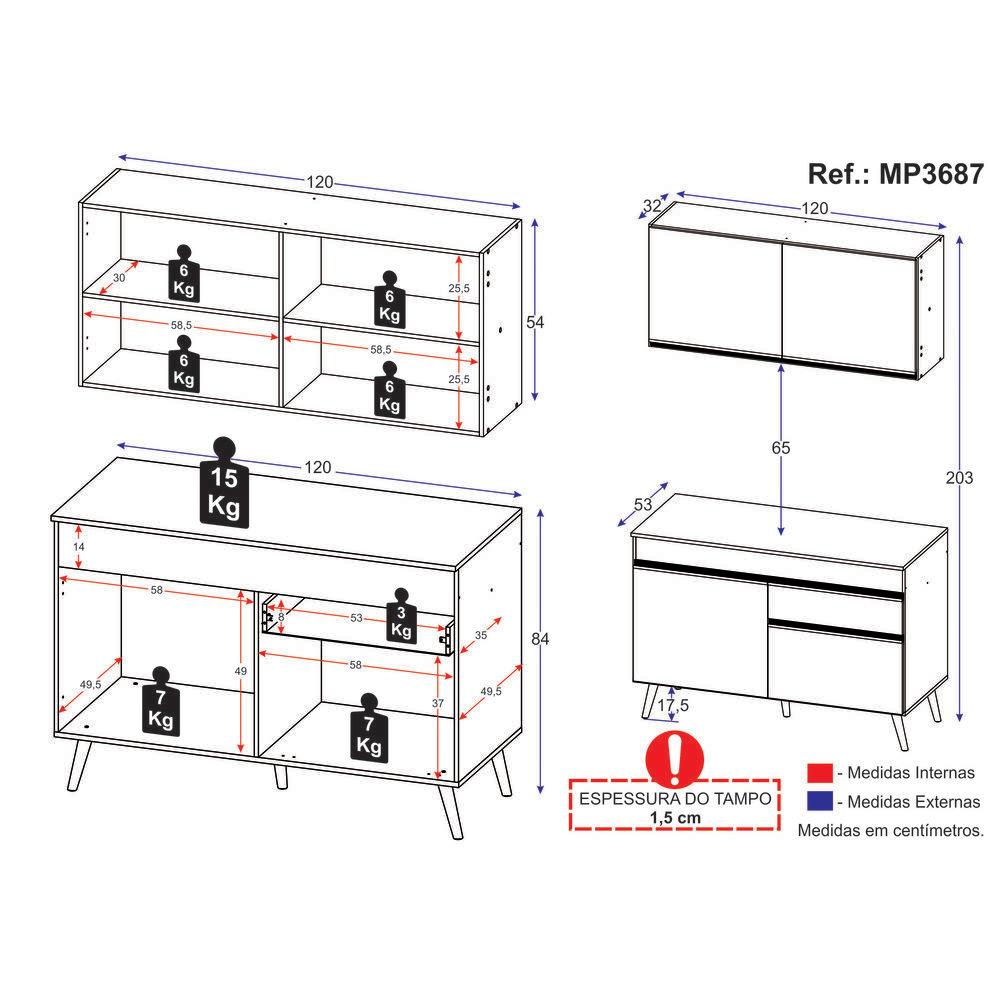 Cozinha Compacta 2 pç c/ Armário e Balcão MP3687 Veneza GB Preta