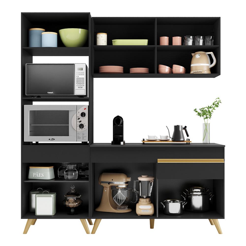 Cozinha Compacta 3 pç c/ Armário e Balcão MP3694 Veneza GB Preta