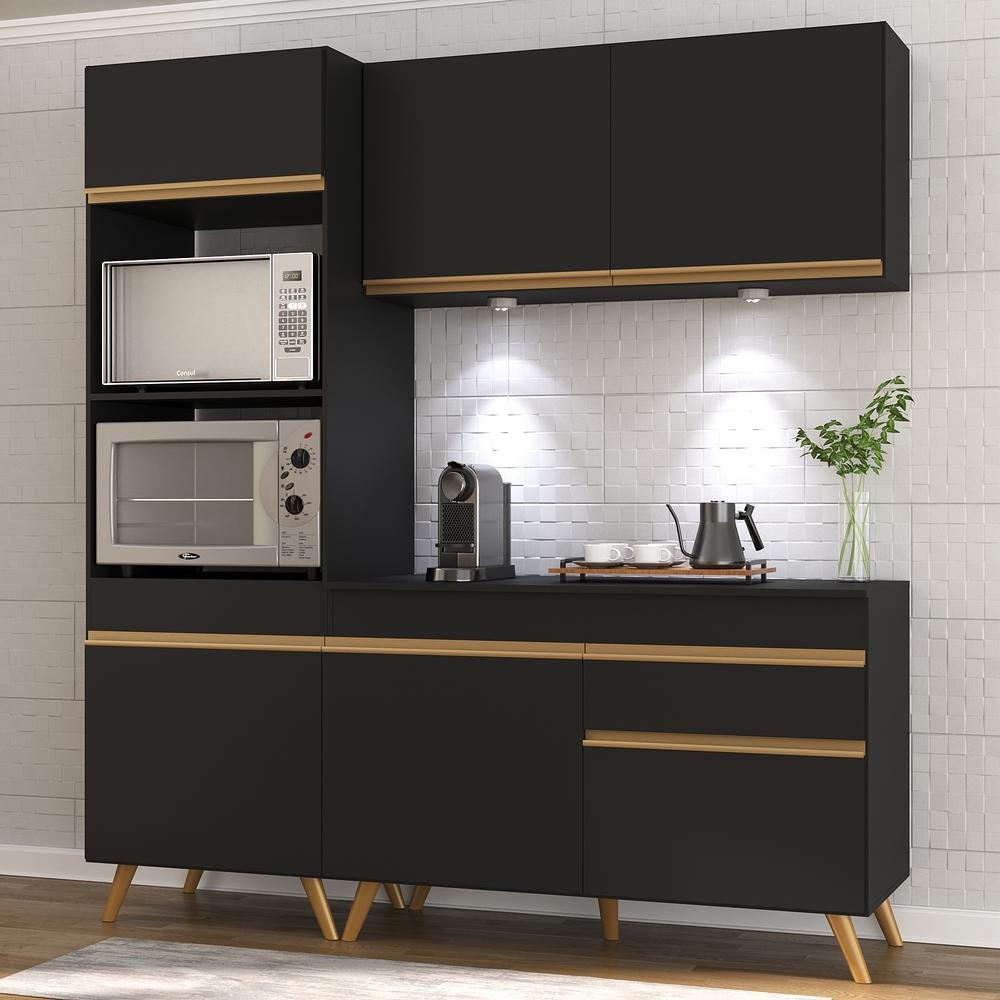 Cozinha Compacta 3 peças com Leds MP2019 Veneza Up Multimóveis Preta