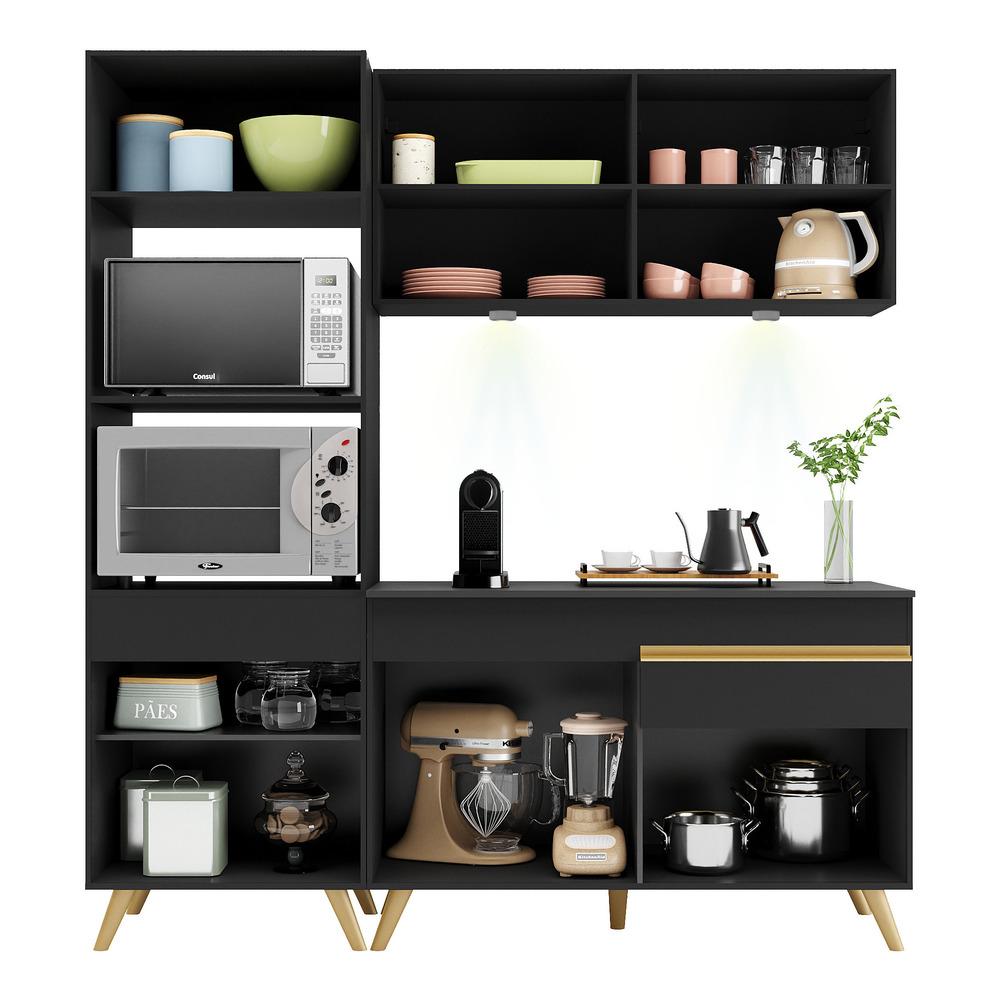 Cozinha Compacta 3 peças com Leds MP2019 Veneza Up Multimóveis Preta