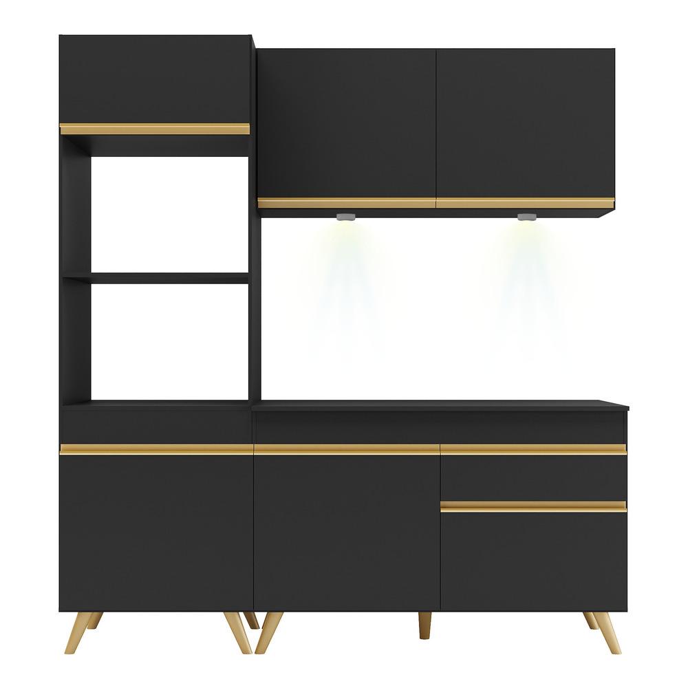 Cozinha Compacta 3 peças com Leds MP2019 Veneza Up Multimóveis Preta