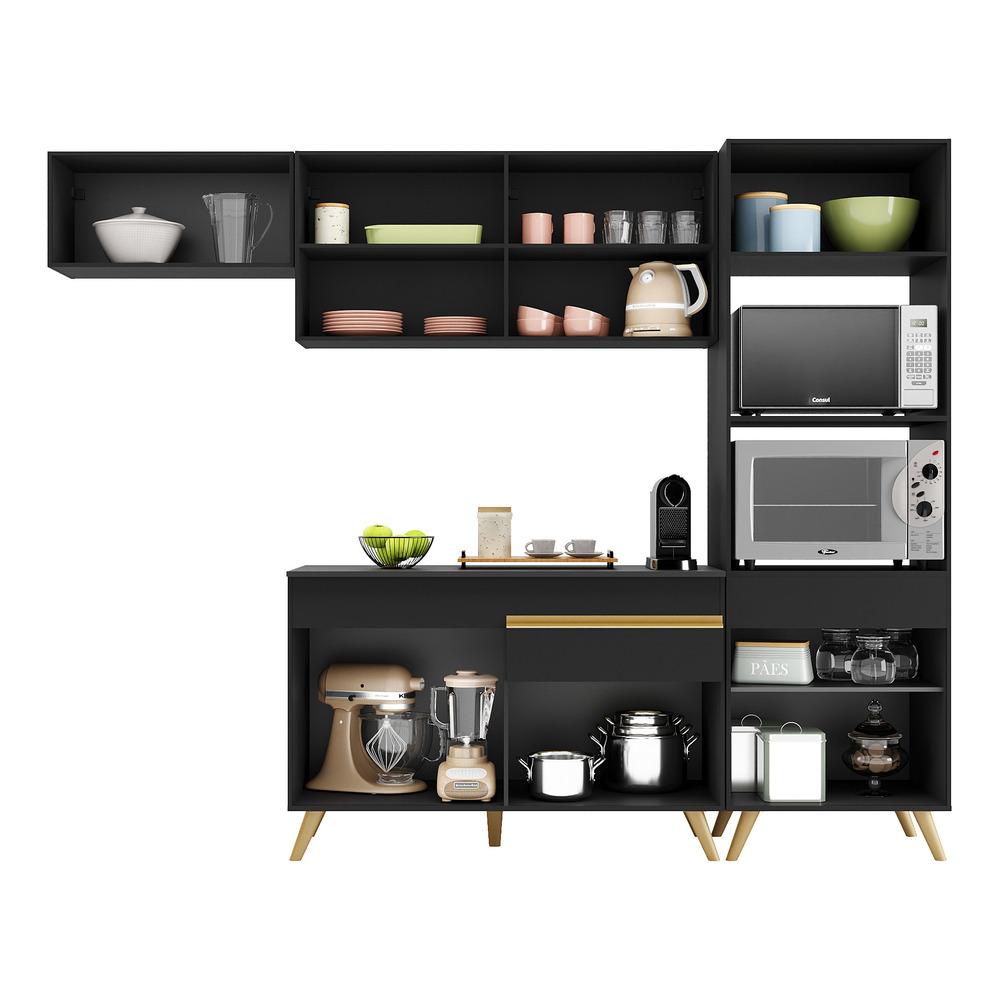 Cozinha Compacta 4 pç c/ Armário e Balcão MP3690 Veneza GB Preta