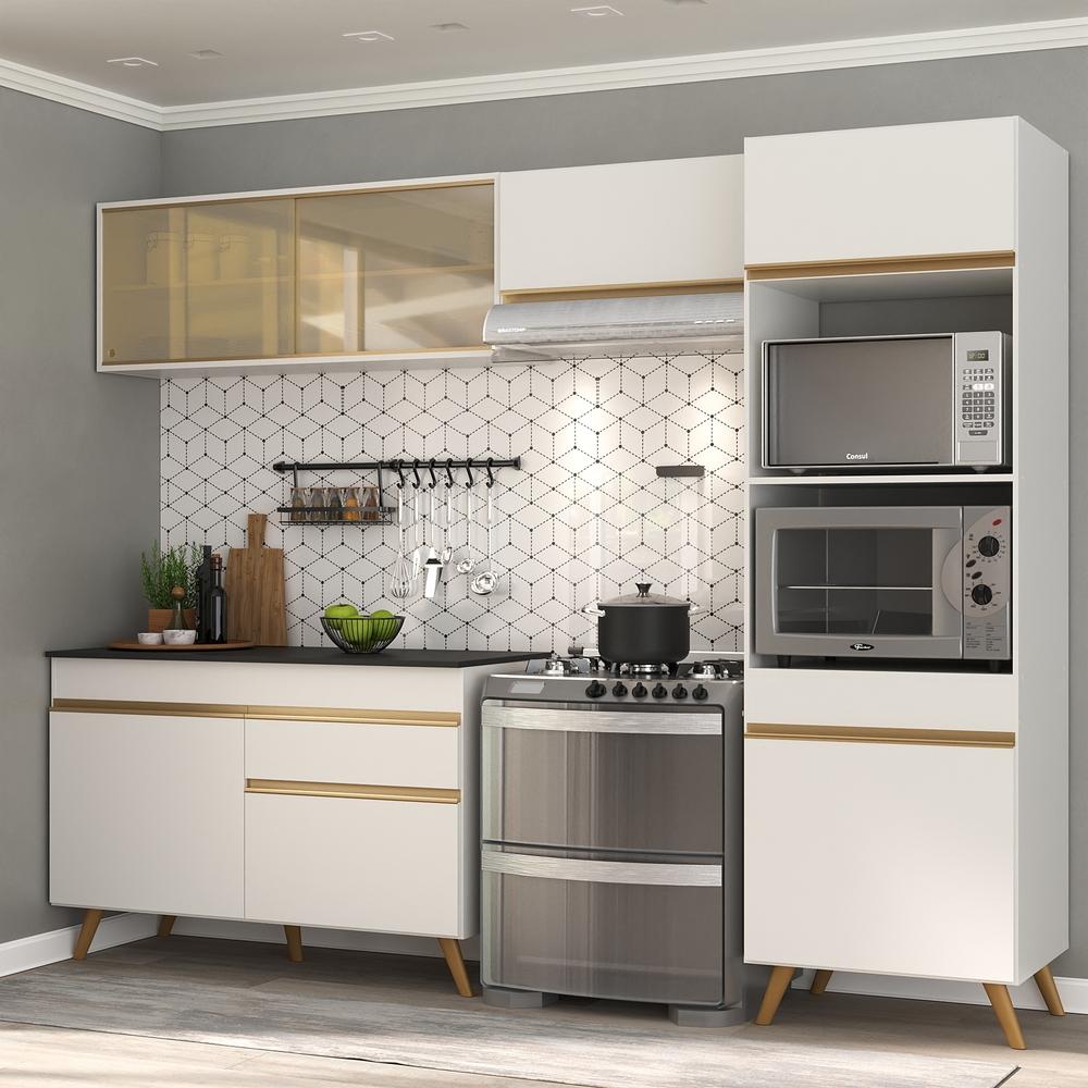 Cozinha Compacta 4 pç c/ Armário e Balcão MP3692 Veneza GW Multimóveis Branca