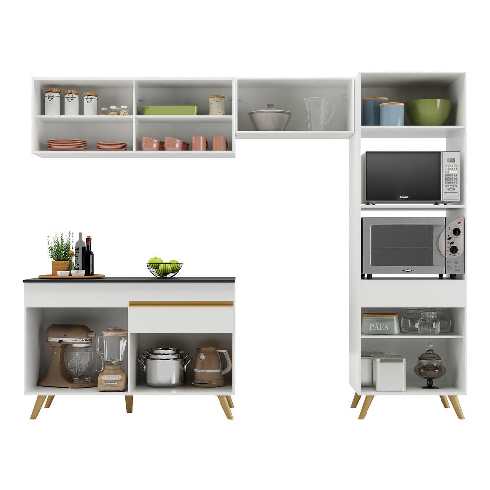 Cozinha Compacta 4 pç c/ Armário e Balcão MP3692 Veneza GW Multimóveis Branca