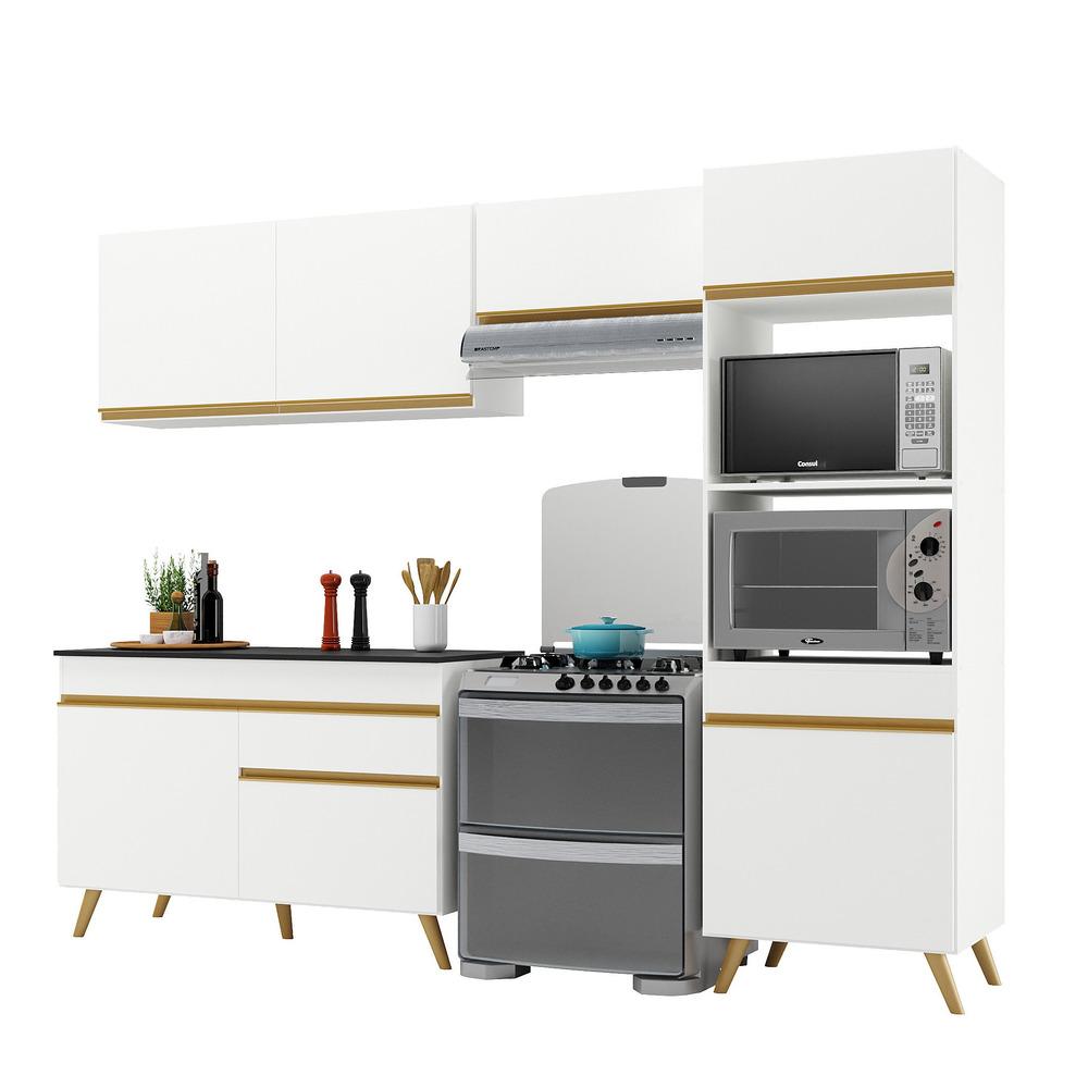 Cozinha Compacta 4 pç c/ Armário e Balcão MP3693 Veneza GW Multimóveis Branca