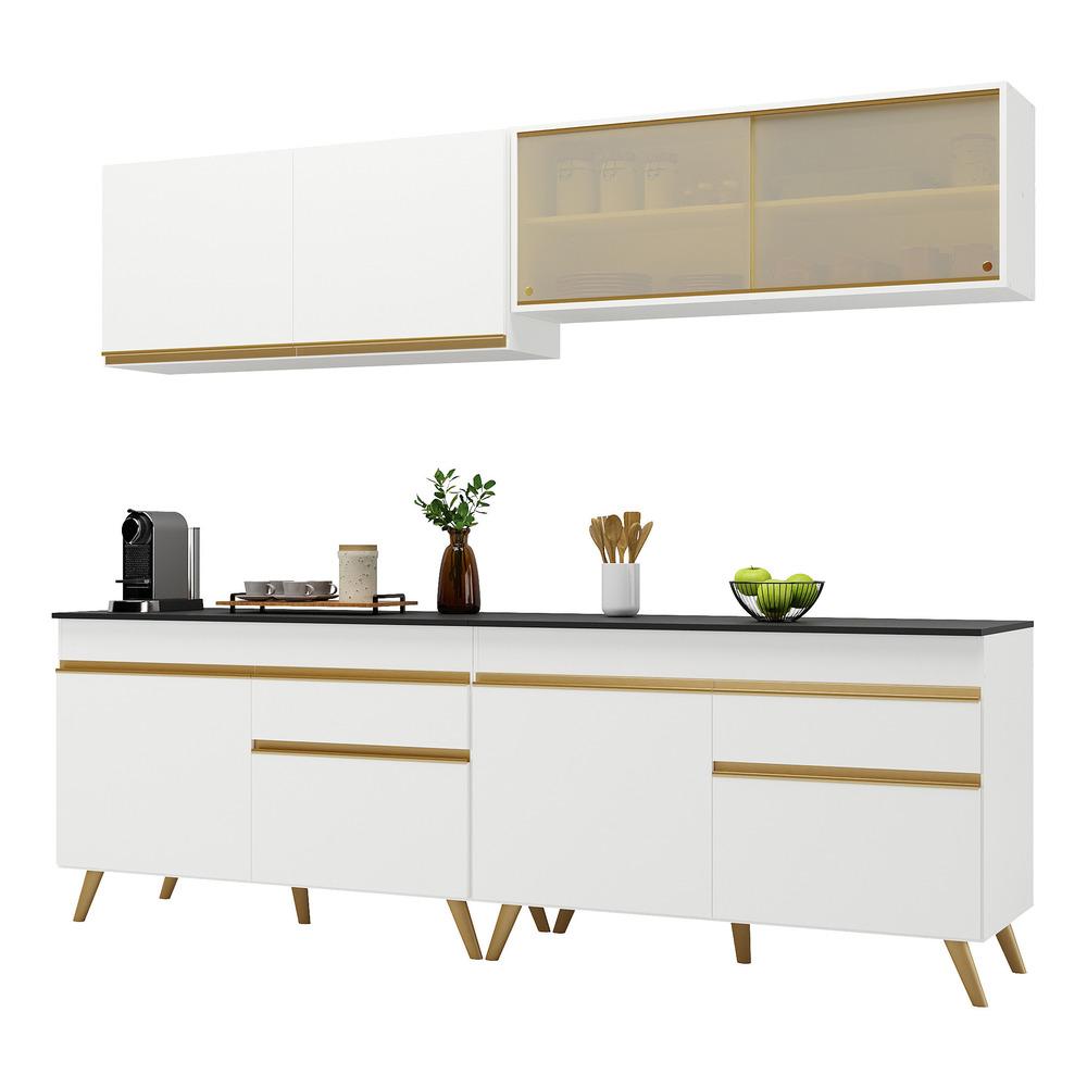 Cozinha Compacta 4 pç c/ Armário e Balcão MP3696 Veneza GW Multimóveis Branca