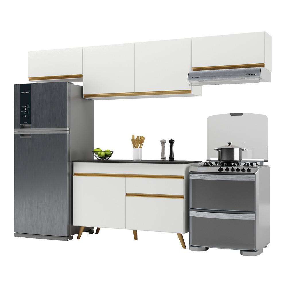 Cozinha Compacta 4 pç c/ Armário e Balcão MP3697 Veneza GW Multimóveis Branca