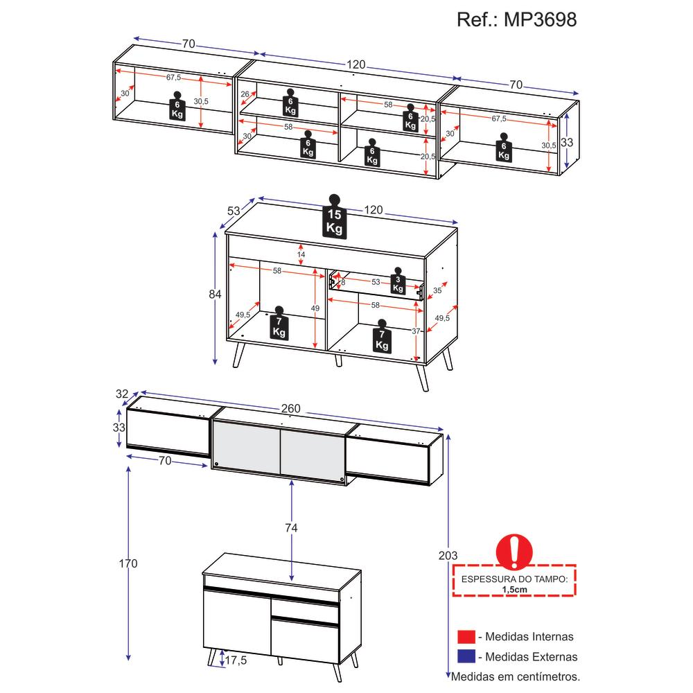 Cozinha Compacta 4 pç c/ Armário e Balcão MP3698 Veneza GB Preta