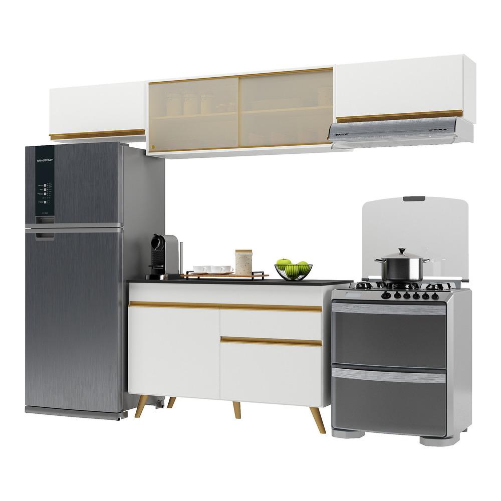 Cozinha Compacta 4 pç c/ Armário e Balcão MP3698 Veneza GW Multimóveis Branca