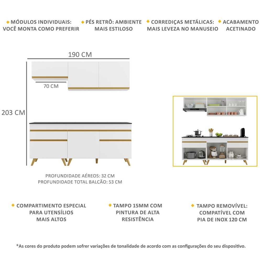 Cozinha Compacta 4 peças c/ Armário e Balcão MP3705 Veneza GW Multimóveis Branca