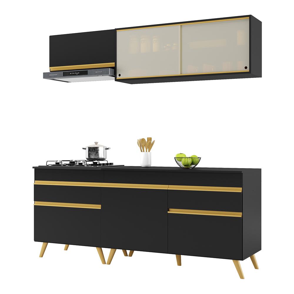 Cozinha Compacta 4 peças c/ Armário e Balcão MP3707 Veneza GB Preta