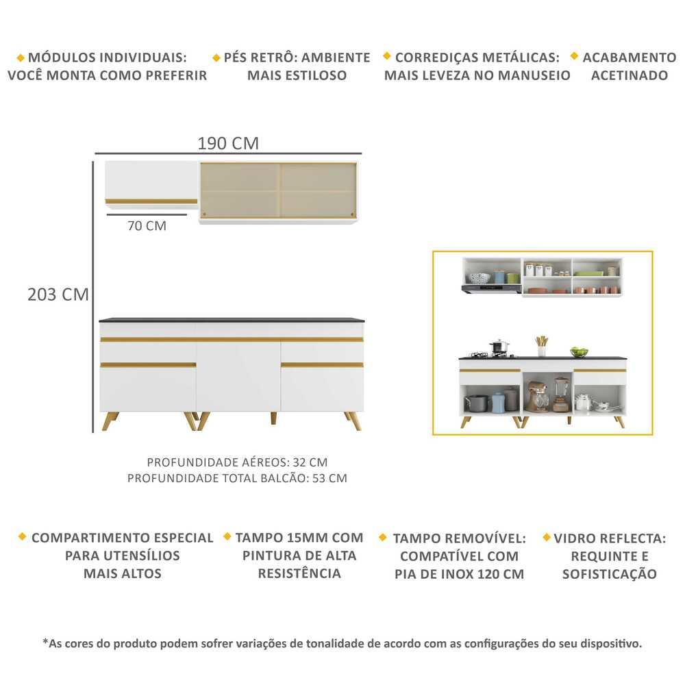 Cozinha Compacta 4 peças c/ Armário e Balcão MP3707 Veneza GW Multimóveis Branca
