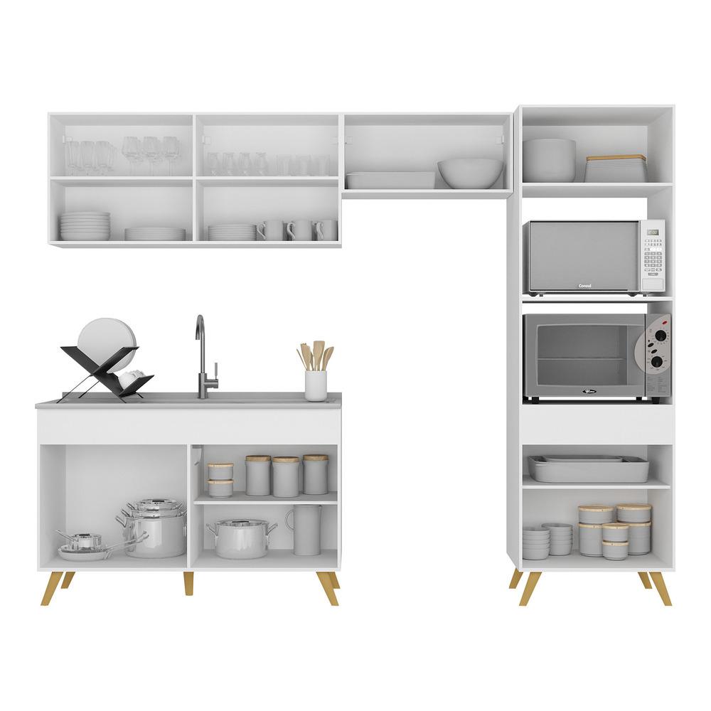 Cozinha Compacta 4 peças com Armário e Balcão MP3749 Veneza GW Multimóveis Branca