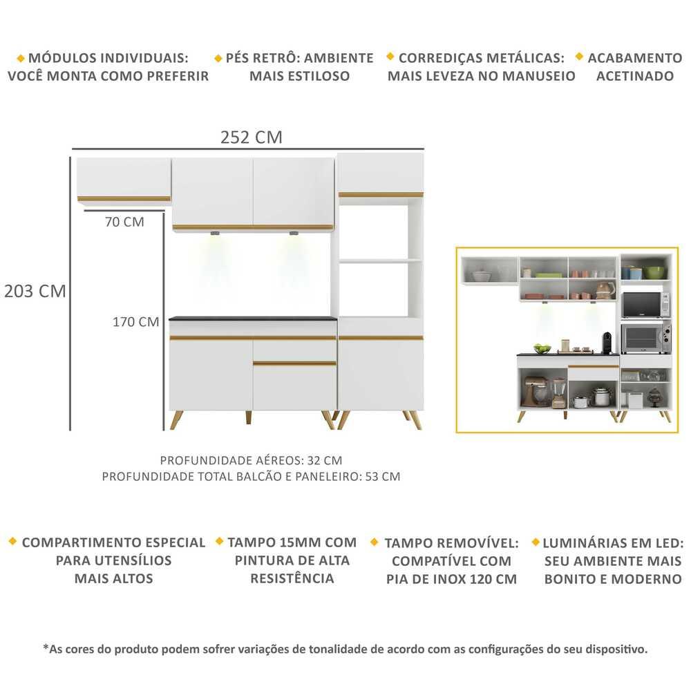 Cozinha Compacta 4 peças com Leds MP2015 Veneza Up Multimóveis Branca