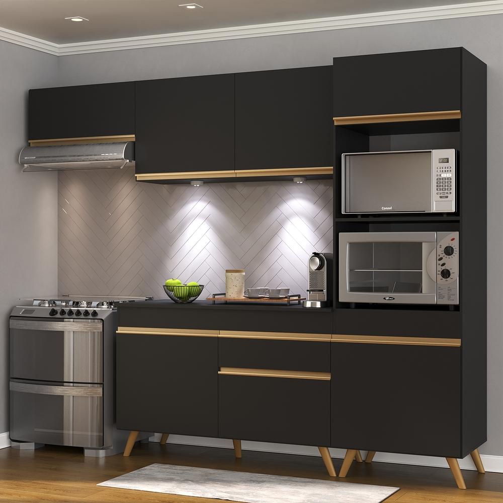 Cozinha Compacta 4 peças com Leds MP2015 Veneza Up Multimóveis Preta