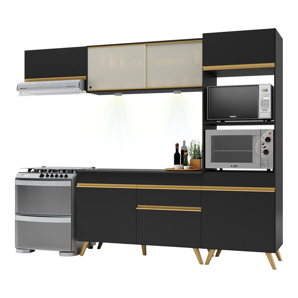 Cozinha Compacta 4 peças com Leds MP2016 Veneza Up Multimóveis Preta