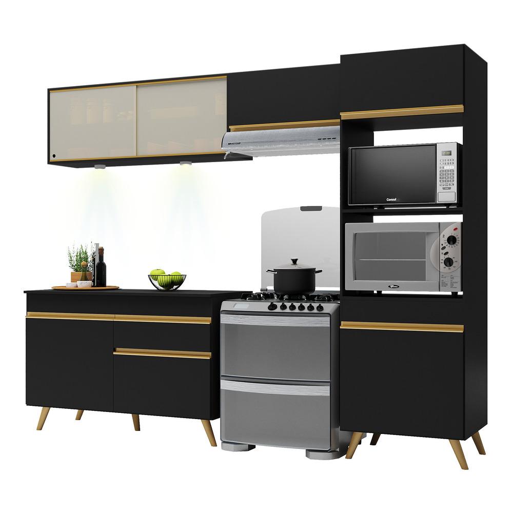 Cozinha Compacta 4 peças com Leds MP2017 Veneza Up Multimóveis Preta