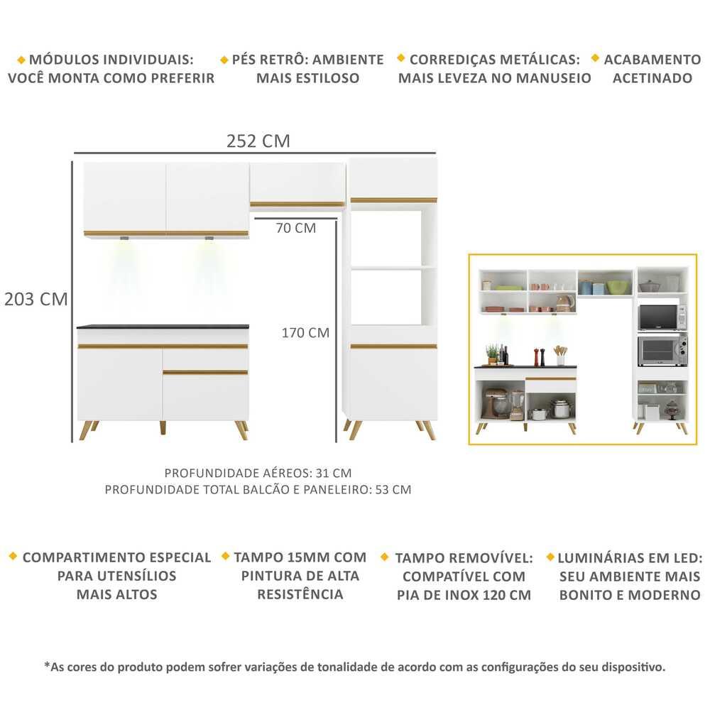 Cozinha Compacta 4 peças com Leds MP2018 Veneza Up Multimóveis Branca