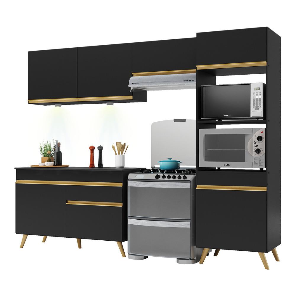 Cozinha Compacta 4 peças com Leds MP2018 Veneza Up Multimóveis Preta