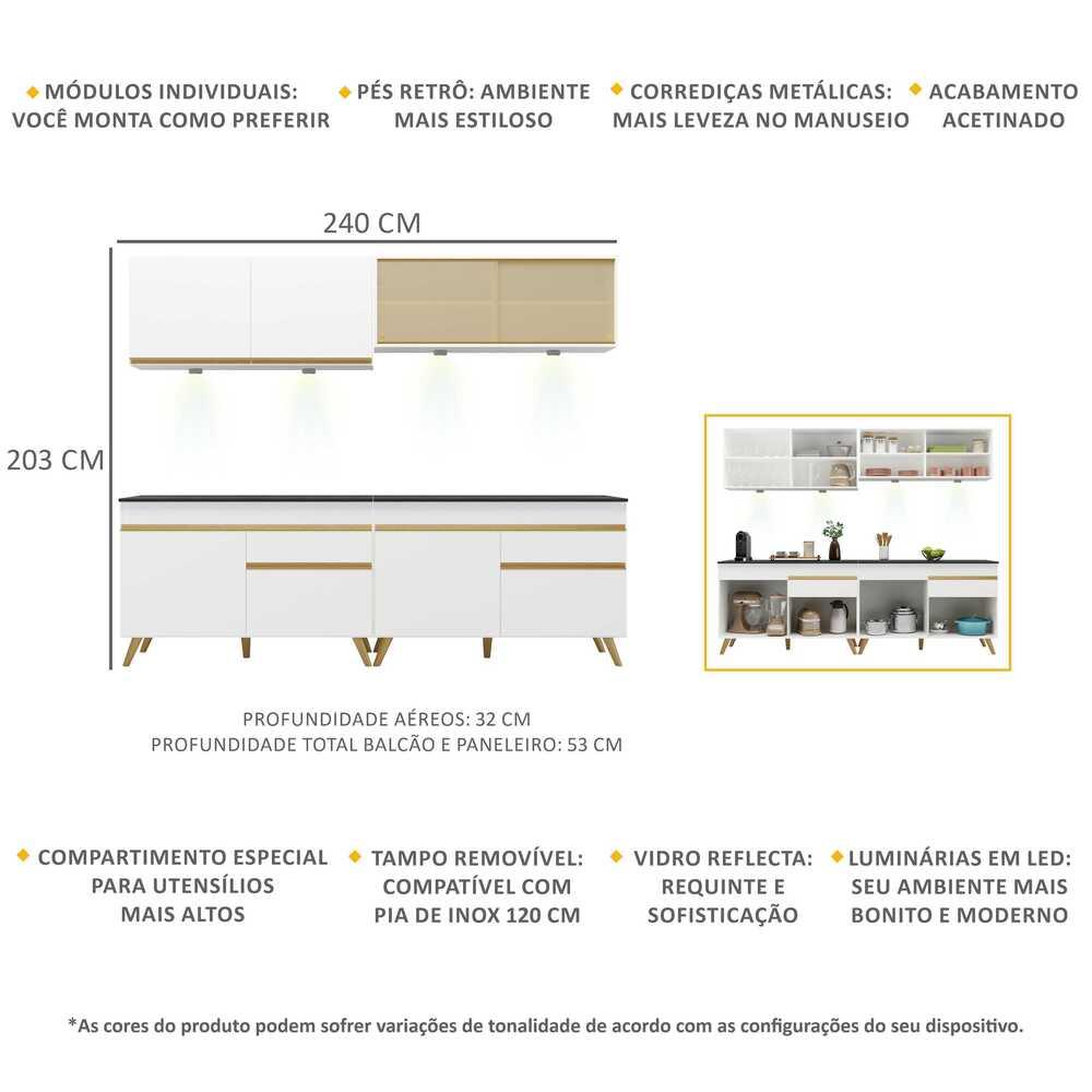 Cozinha Compacta 4 peças com Leds MP2021 Veneza Up Multimóveis Branca