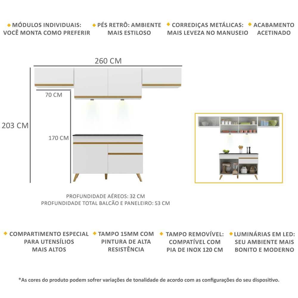Cozinha Compacta 4 peças com Leds MP2022 Veneza Up Multimóveis Branca