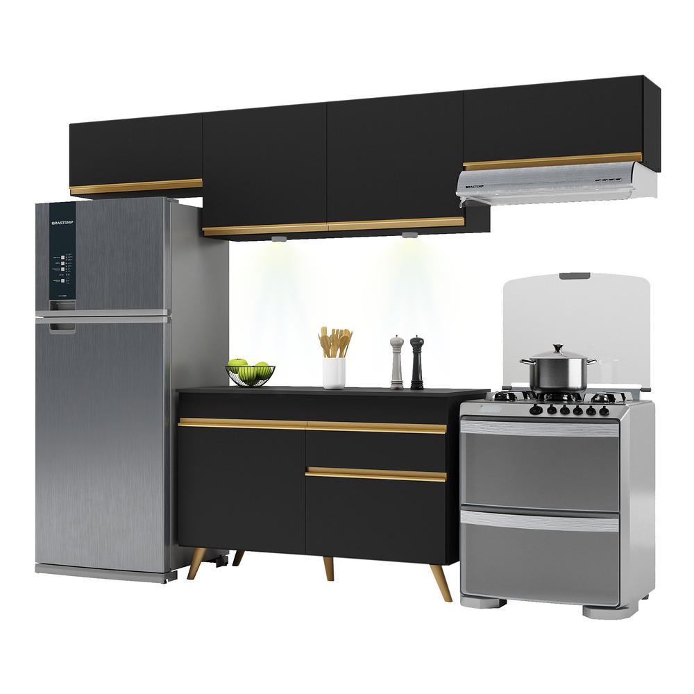 Cozinha Compacta 4 peças com Leds MP2022 Veneza Up Multimóveis Preta