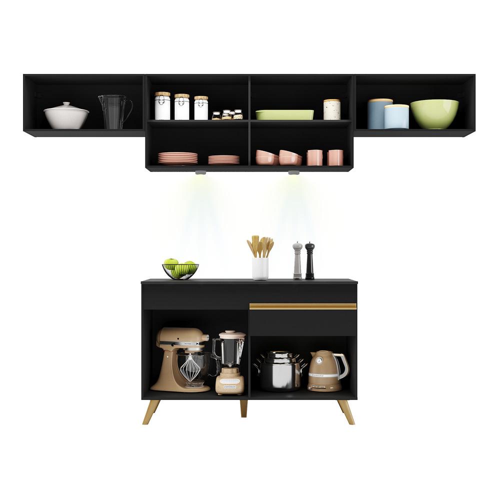 Cozinha Compacta 4 peças com Leds MP2022 Veneza Up Multimóveis Preta
