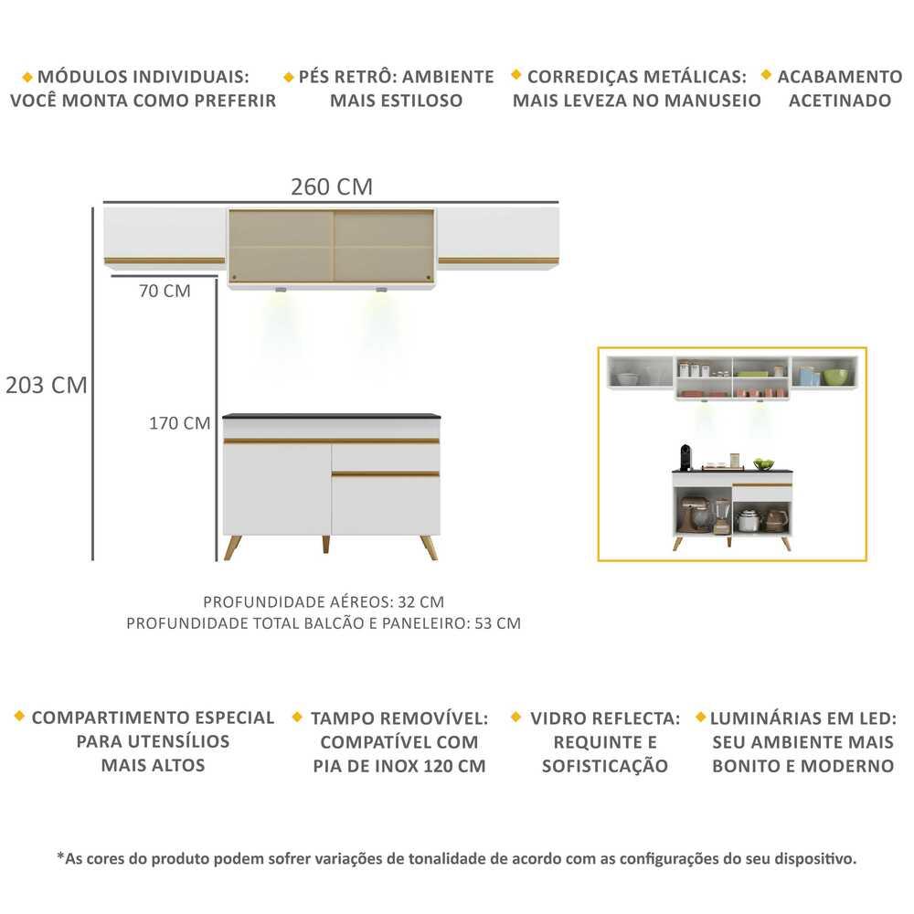 Cozinha Compacta 4 peças com Leds MP2023 Veneza Up Multimóveis Branca