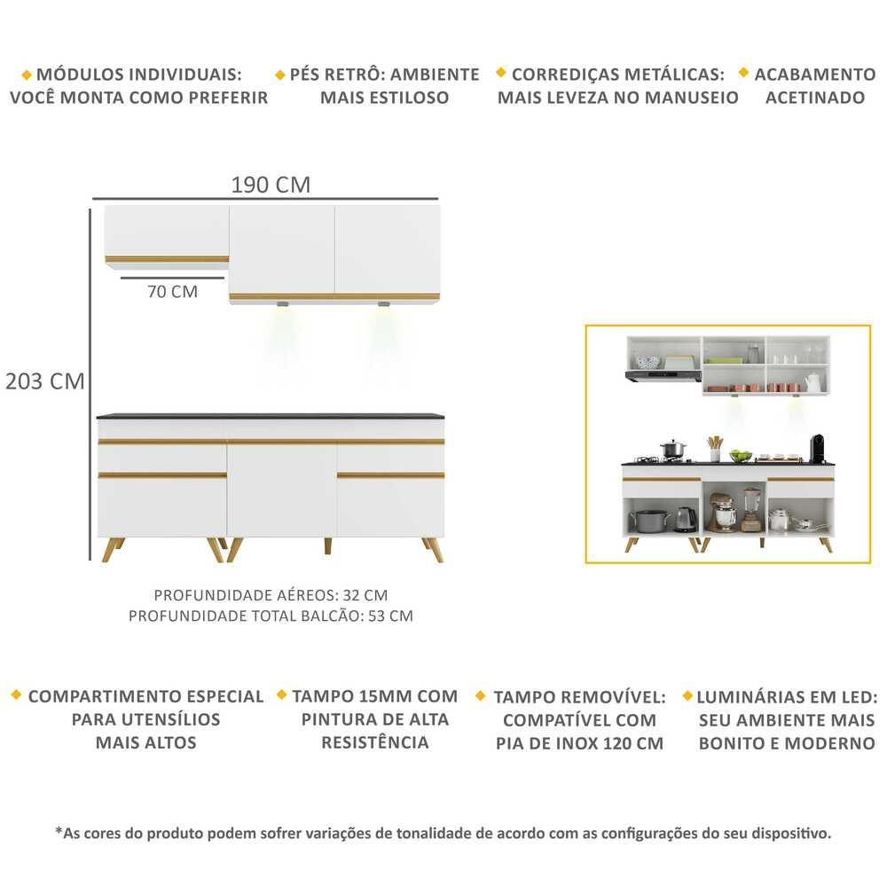 Cozinha Compacta 4 peças com Leds MP2030 Veneza Up Multimóveis Branca