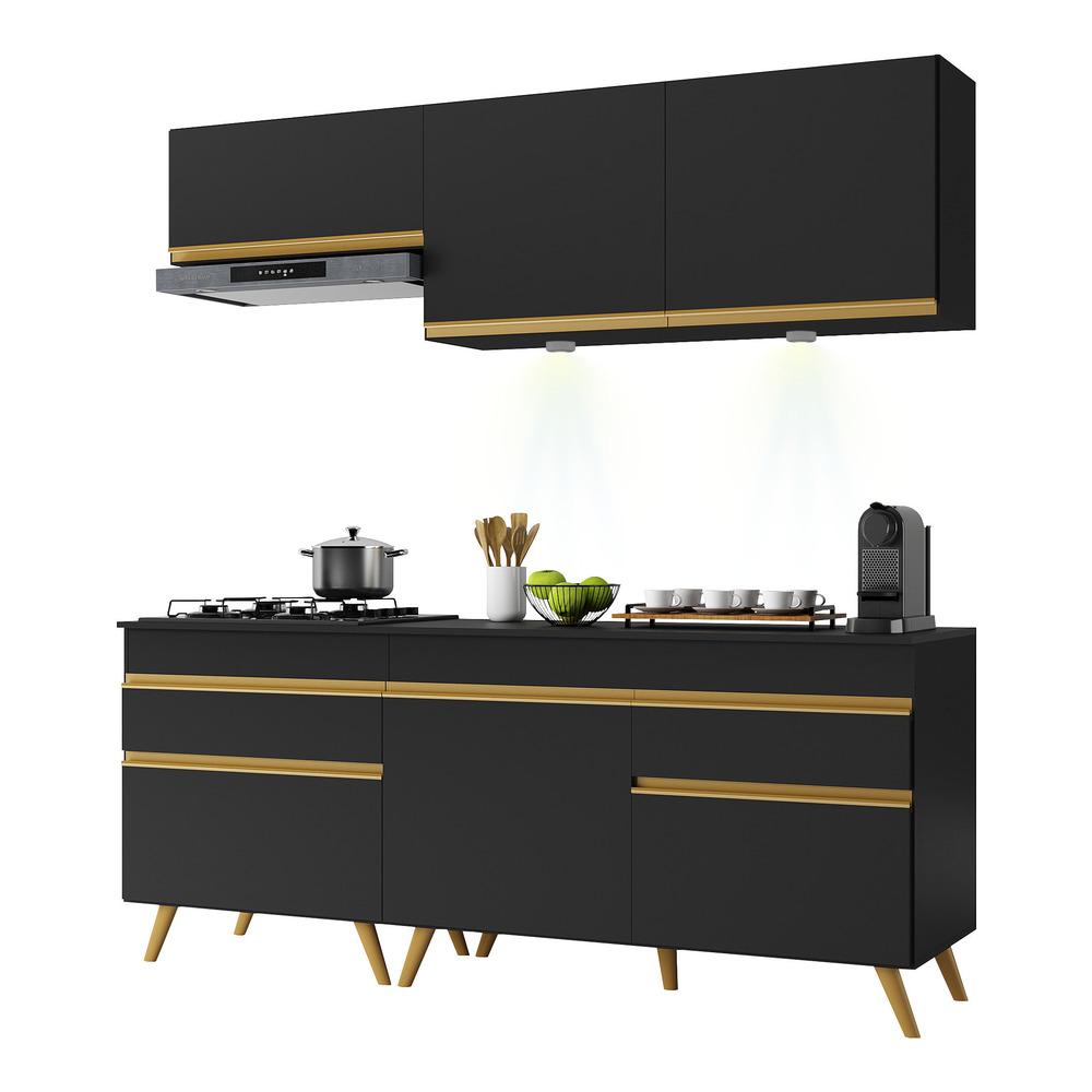 Cozinha Compacta 4 peças com Leds MP2030 Veneza Up Multimóveis Preta