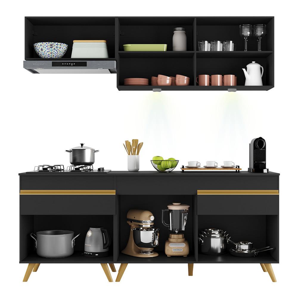 Cozinha Compacta 4 peças com Leds MP2030 Veneza Up Multimóveis Preta