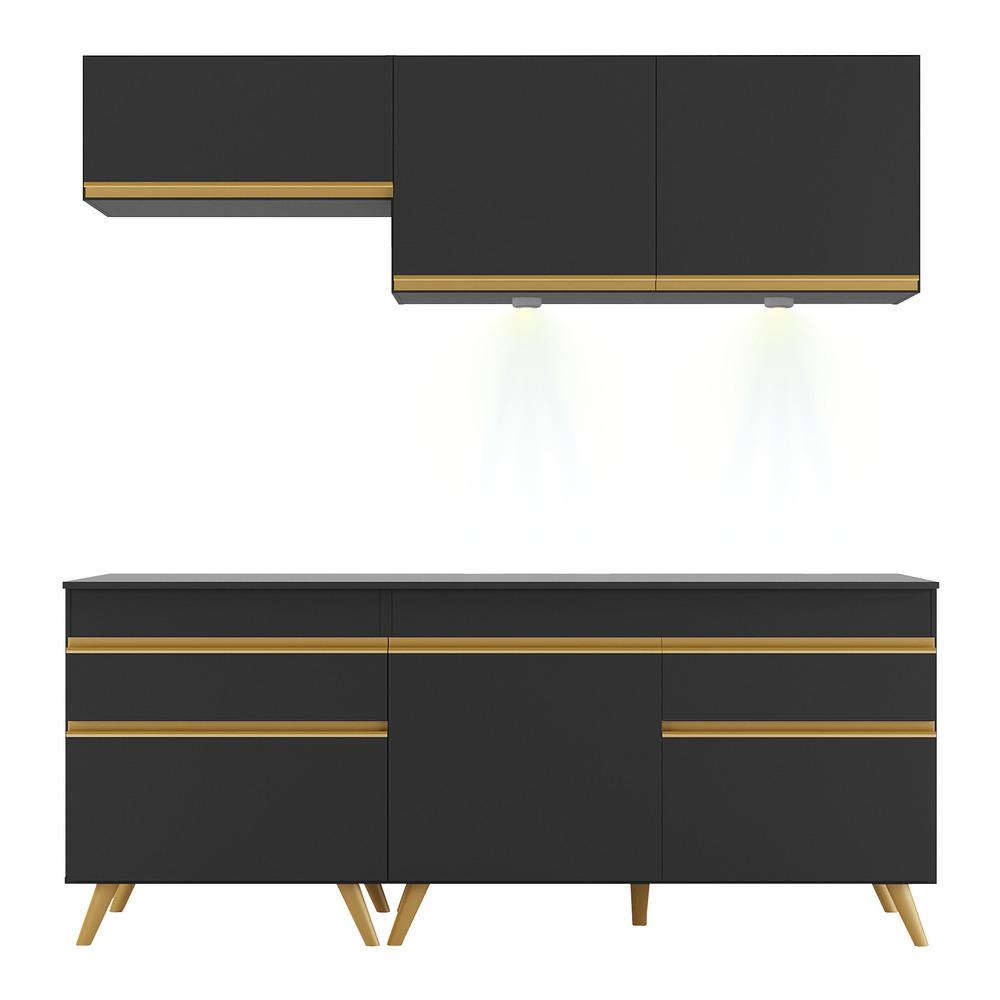 Cozinha Compacta 4 peças com Leds MP2030 Veneza Up Multimóveis Preta
