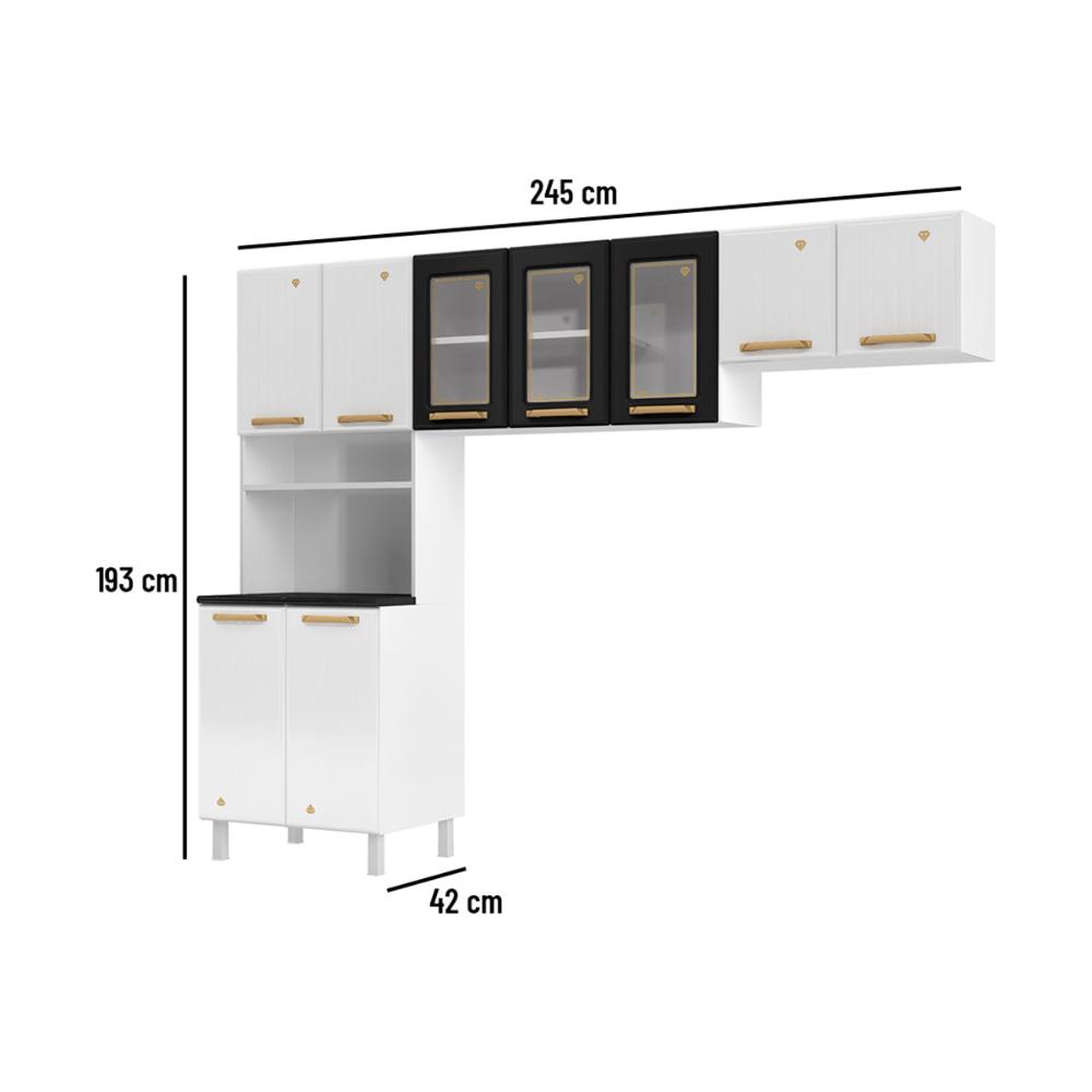 Cozinha Compacta Aço 3 Peças com Armário para Forno/Micro-ondas Multimóveis CR20367 Branco/Preto