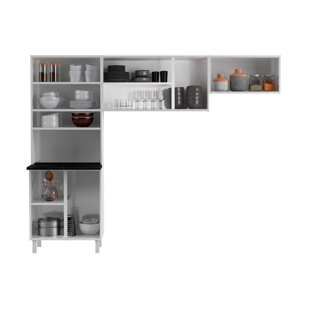 Cozinha Compacta Aço 3 Peças com Armário para Forno/Micro-ondas Multimóveis CR20367 Branco/Preto