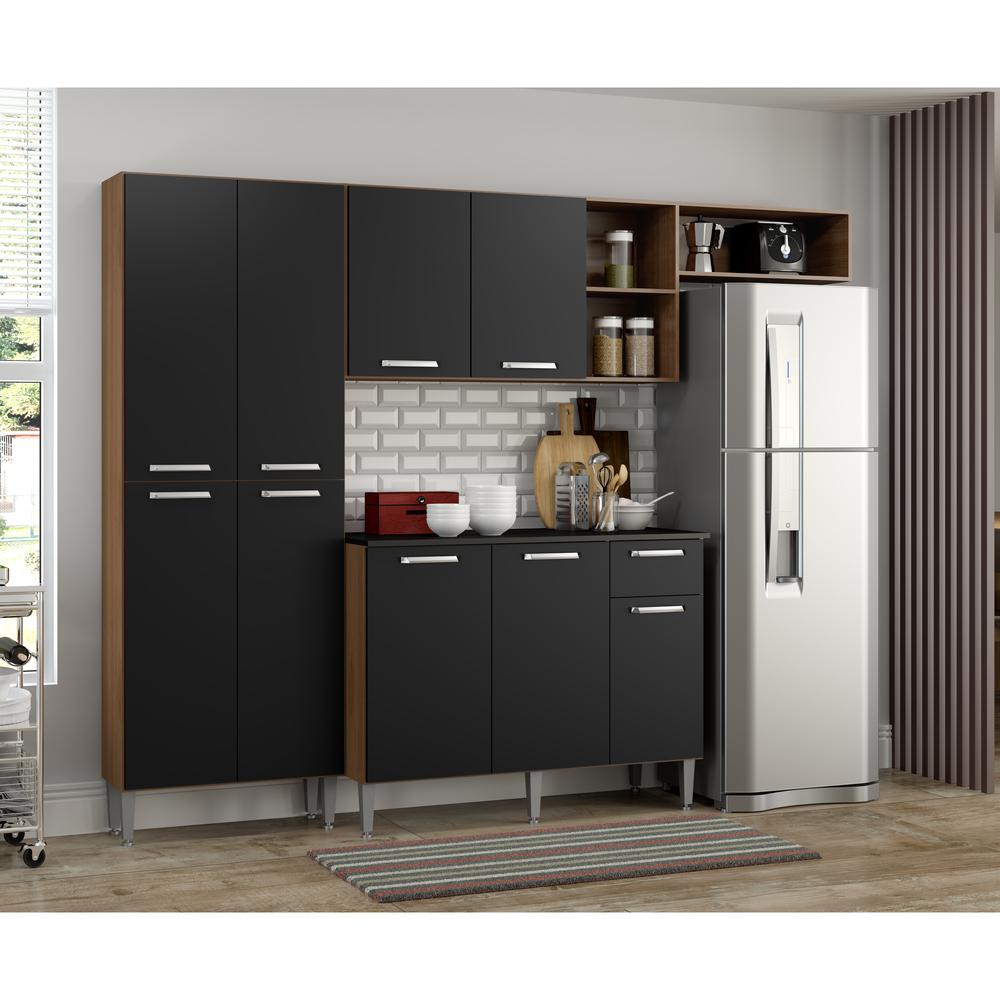 Cozinha Compacta Multimóveis Pequim FG2933 com Armário e Balcão Carvalho Avelã/Preta