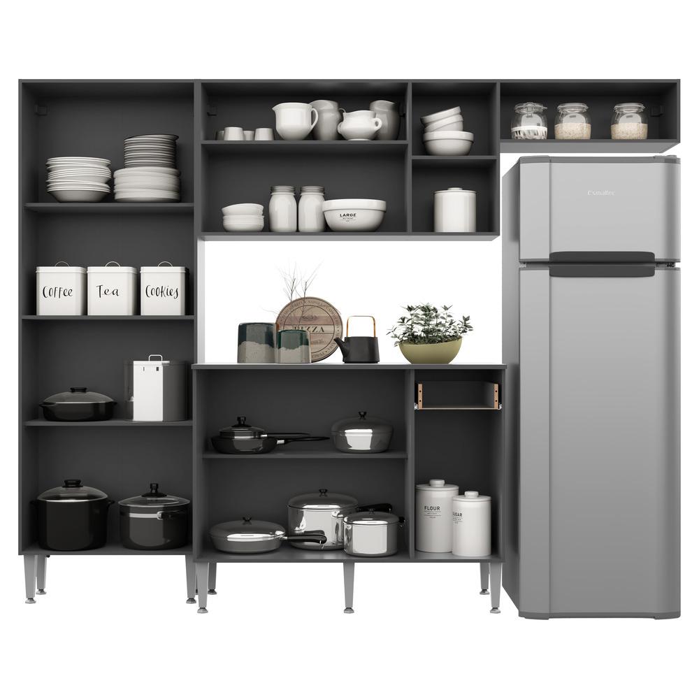 Cozinha Compacta Multimóveis Pequim FG2933 com Armário e Balcão Preta/Lacca Fumê