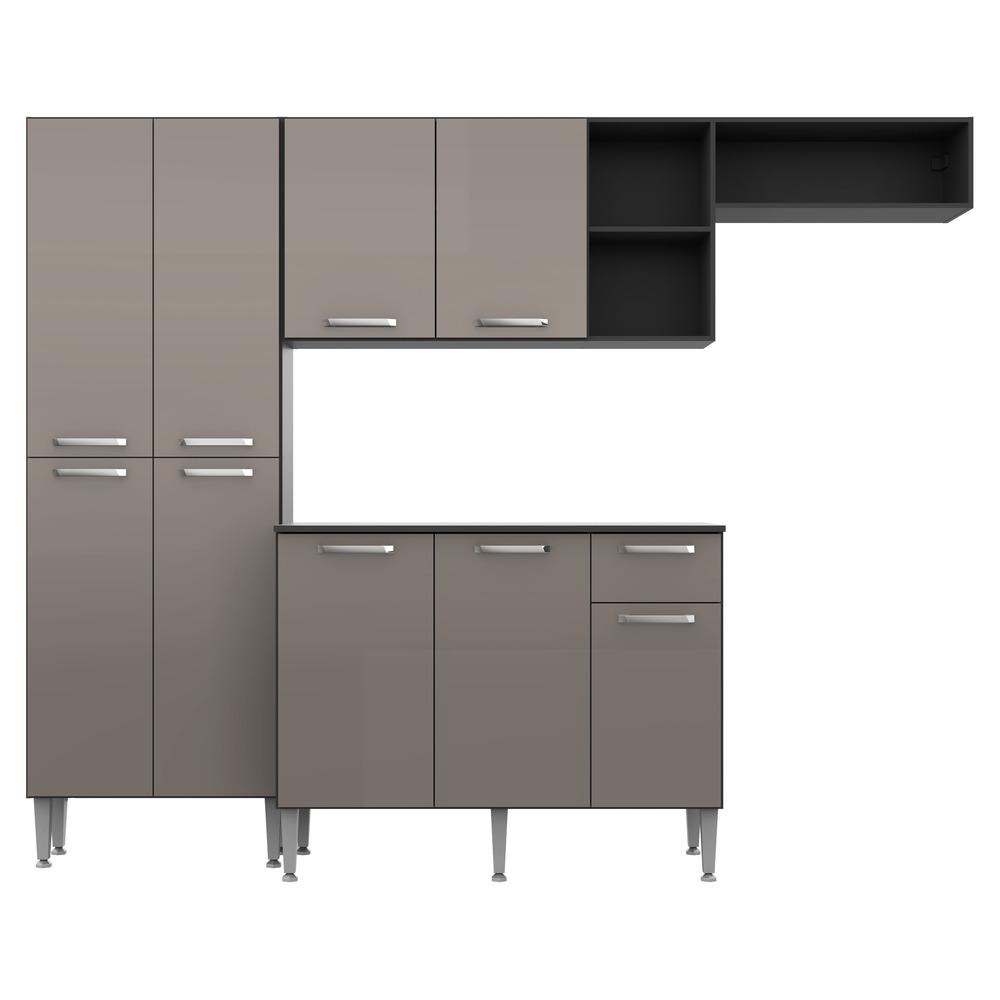 Cozinha Compacta Multimóveis Pequim FG2933 com Armário e Balcão Preta/Lacca Fumê