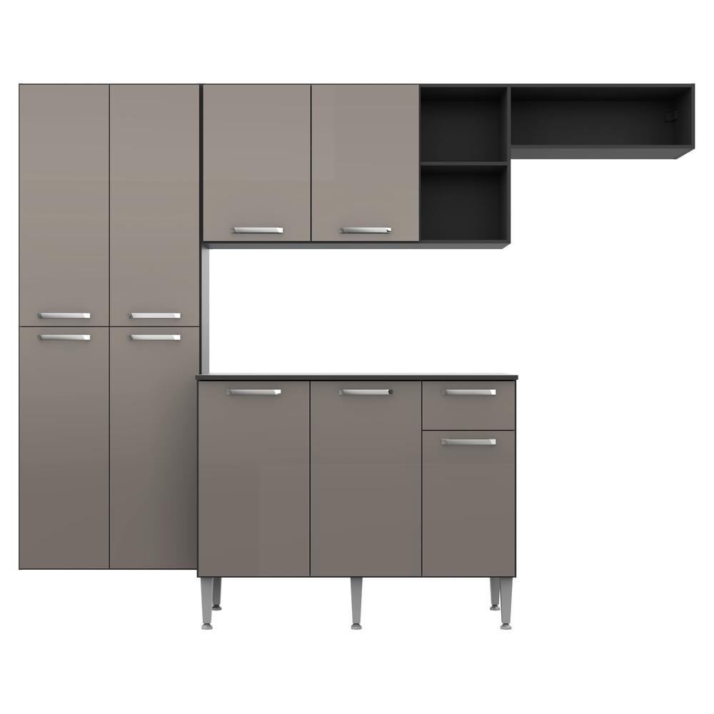 Cozinha Compacta Multimóveis Pequim Sun FG3000 com Armário e Balcão Preta/Lacca Fumê