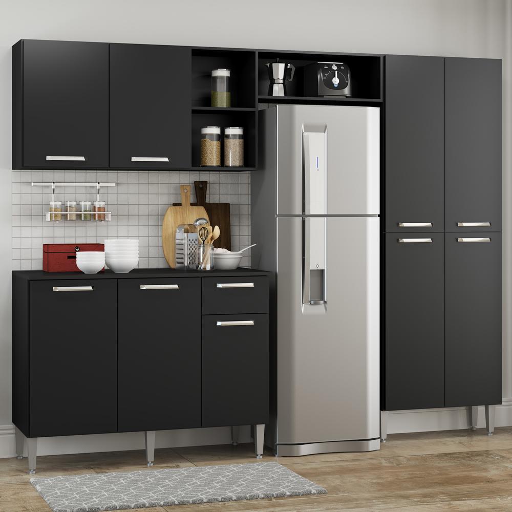 Cozinha Compacta Multimóveis Pequim Up FG2999 com Armário e Balcão Preta