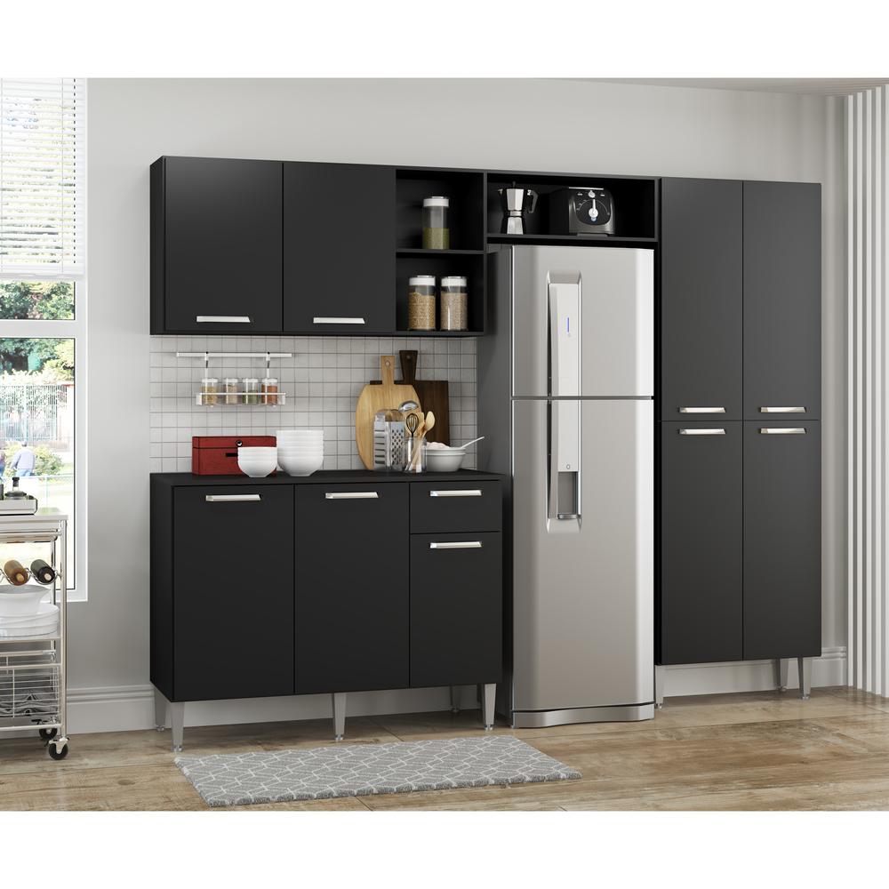 Cozinha Compacta Multimóveis Pequim Up FG2999 com Armário e Balcão Preta