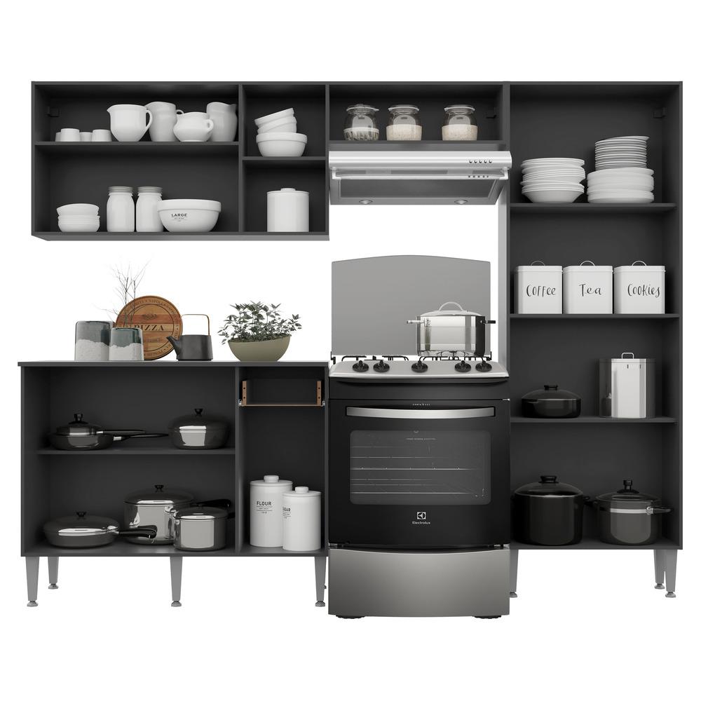 Cozinha Compacta Multimóveis Pequim Up FG2999 com Armário e Balcão Preta/Lacca Fumê