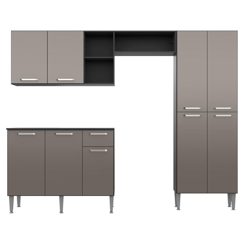 Cozinha Compacta Multimóveis Pequim Up FG2999 com Armário e Balcão Preta/Lacca Fumê